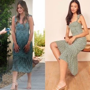 Reformation Green and White Midi Dress